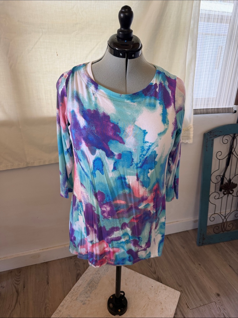 Belle by Kim Gravel Multicolor Watercolor-Print Long Sleeve Top